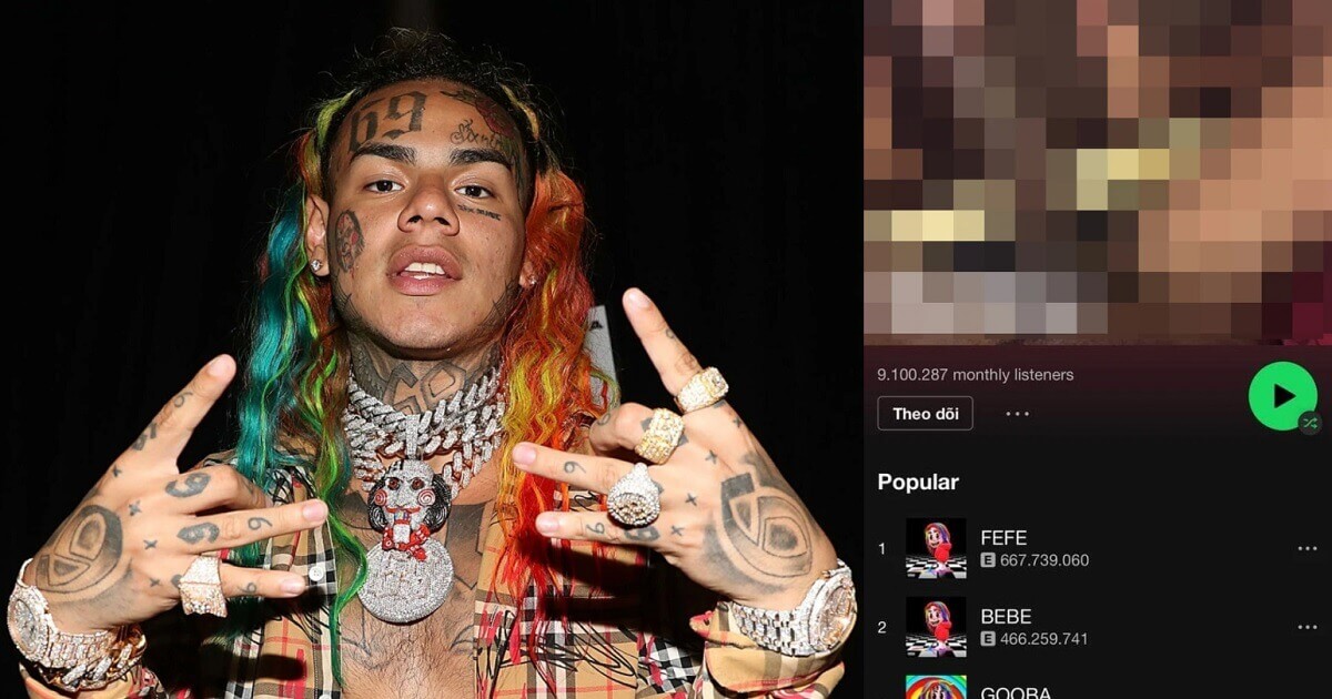 Rapper ít tài nhiều tật 6ix9ine đăng ảnh 18+ dung tục không che lên Spotify