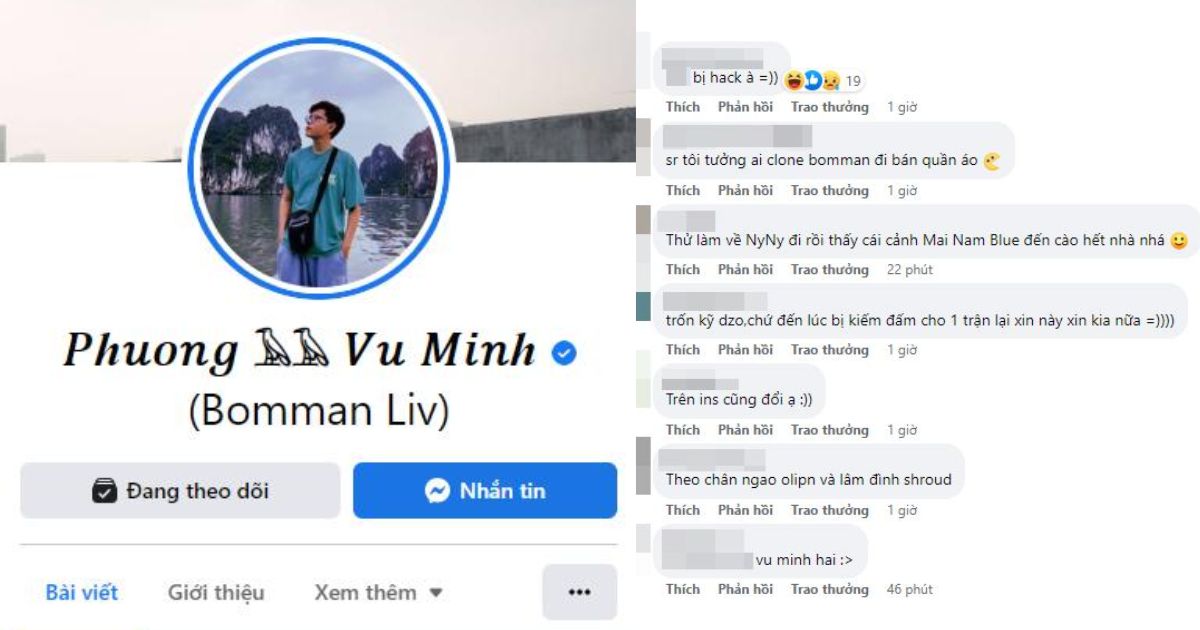 Streamer Bomman sau Rambo bị “hacker ghé thăm” đổi tên Facebook